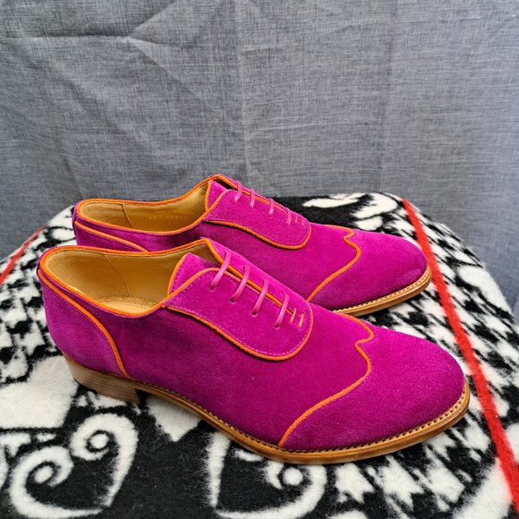 The Office of Angela Scott Mr Evans Wingtip Suede Loafer Oxford Fuchsia Size 10 - Picture 2 of 15